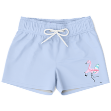Load image into Gallery viewer, Surf Flamingo | Blue | Kid's Swim Trunks