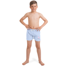Load image into Gallery viewer, Surf Flamingo | Blue | Kid's Swim Trunks