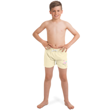 Load image into Gallery viewer, Surf Flamingo | Yellow | Kid's Swim Trunks