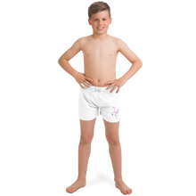 Load image into Gallery viewer, Surf Flamingo | White | Kid's Swim Trunks