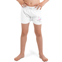 Load image into Gallery viewer, Surf Flamingo | White | Kid's Swim Trunks
