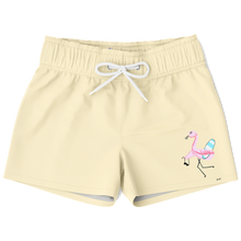 Load image into Gallery viewer, Surf Flamingo | Yellow | Kid&#39;s Swim Trunks
