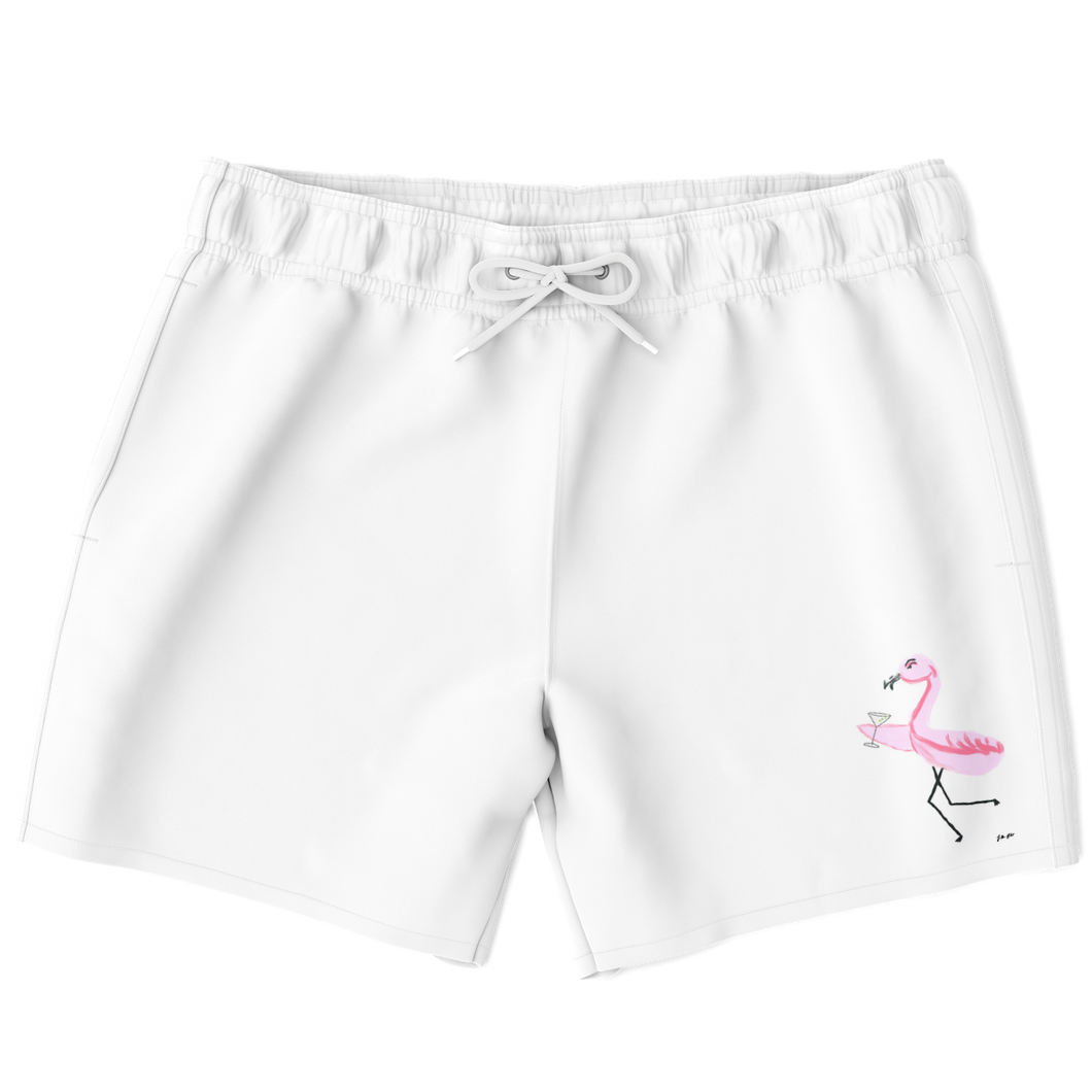 Martini Flamingo | White | Men's Swim Trunks