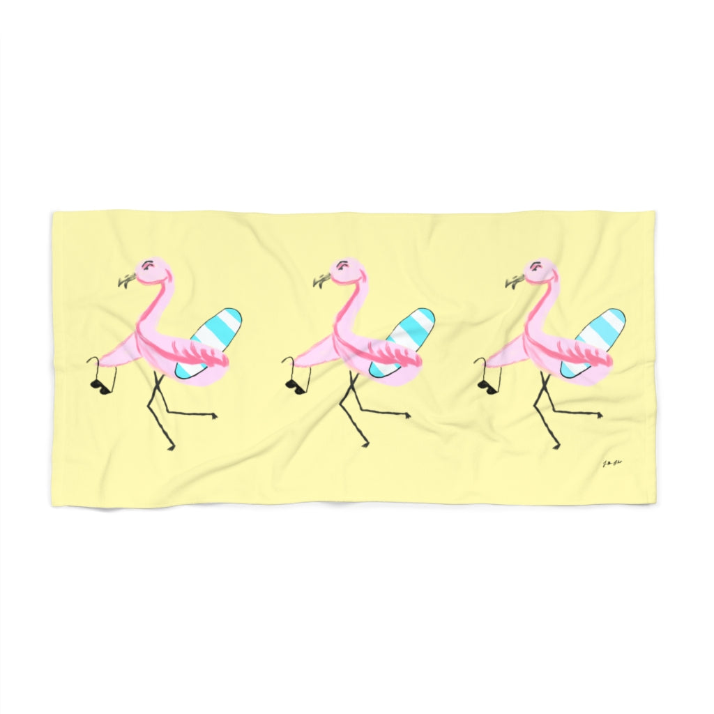 Surf Flamingo | Yellow | Beach Towel