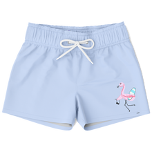 Load image into Gallery viewer, Surf Flamingo | Blue | Kid&#39;s Swim Trunks
