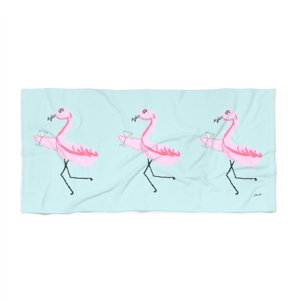 Martini Flamingo | Blue | Beach Towel