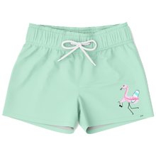 Load image into Gallery viewer, Surf Flamingo | Pistachio | Kid&#39;s Swim Trunks
