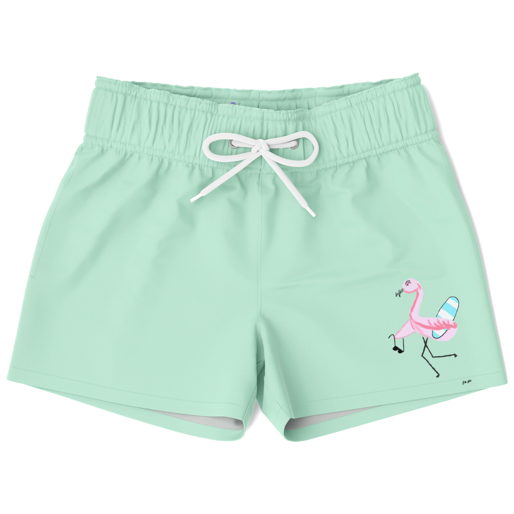 Surf Flamingo | Pistachio | Kid's Swim Trunks