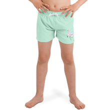 Load image into Gallery viewer, Surf Flamingo | Pistachio | Kid&#39;s Swim Trunks
